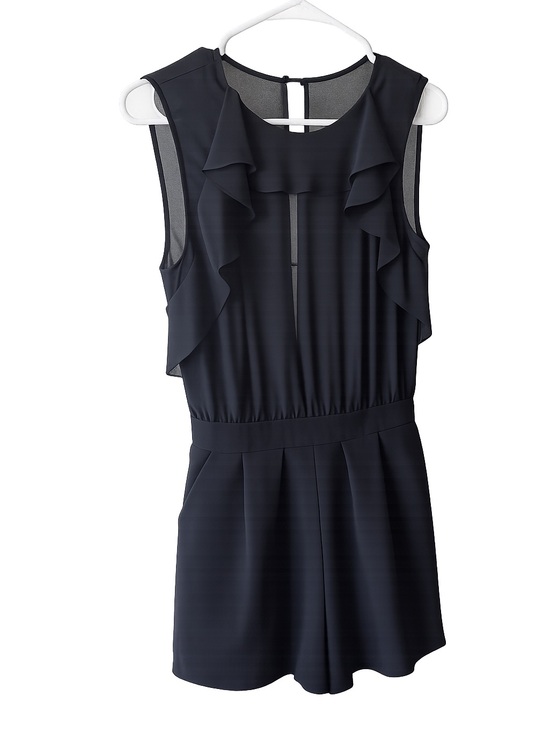 Zara Pants - Zara Black Ruffle-Front Sleeveless Romper